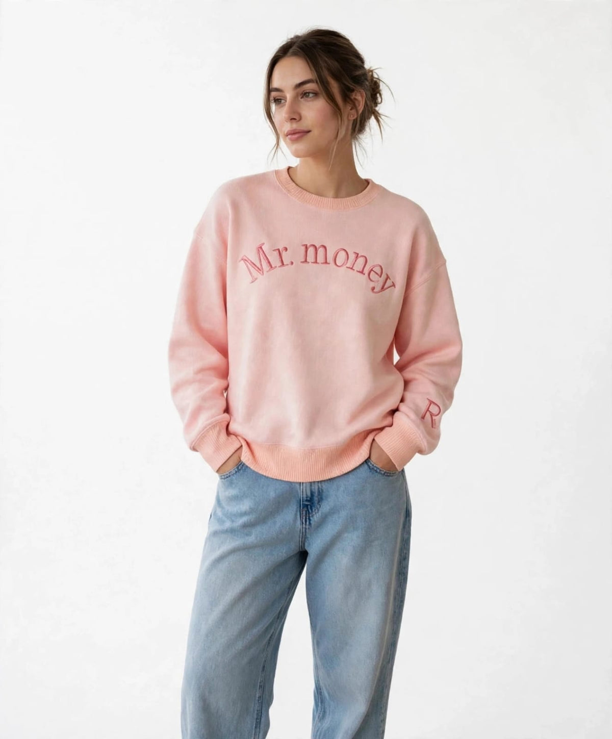 Mr. Money Embroidered Sweatshirt - Pastel Pink - 320 GSM