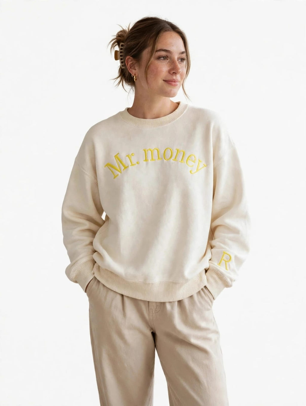 Mr. Money Embroidered Sweatshirt - Pastel Pink - 320 GSM