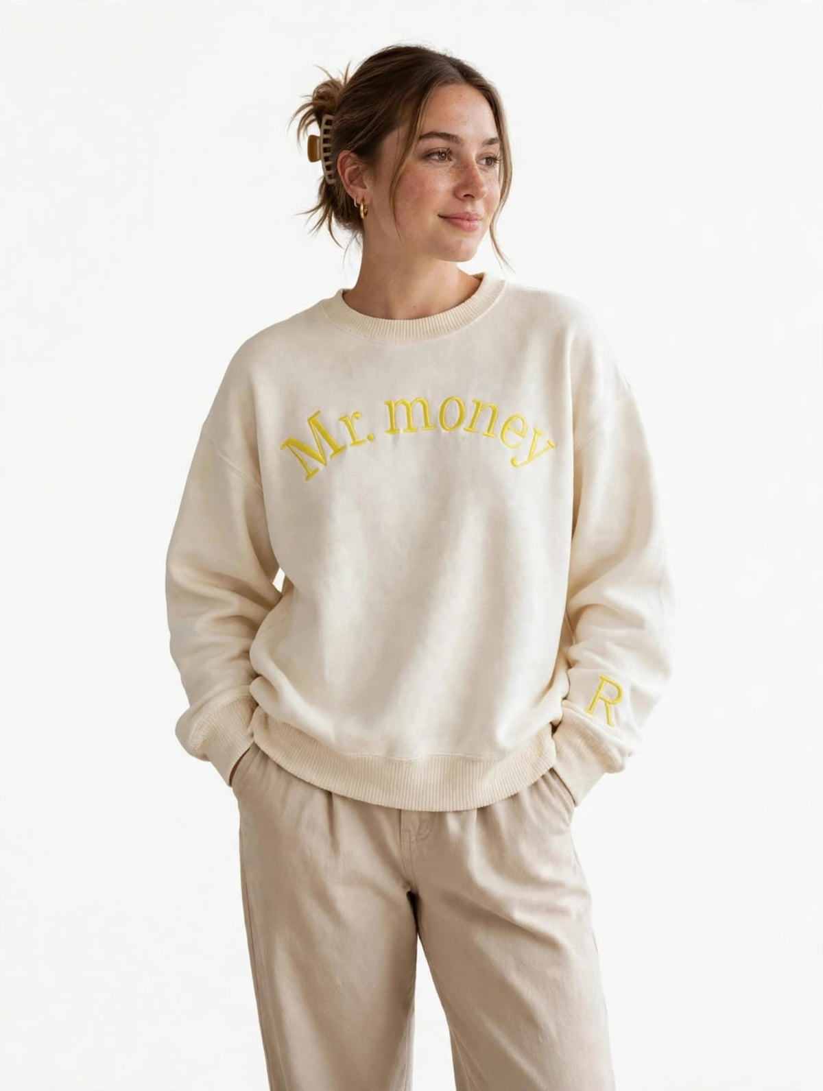 Mr. Money Embroidered Sweatshirt - Pastel Pink - 320 GSM